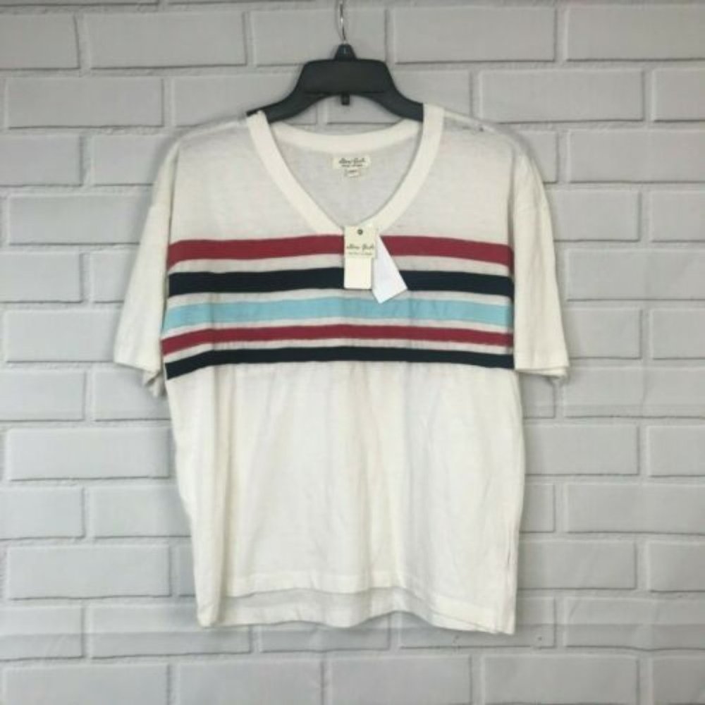 Ultra Flirt Top Juniors Striped Football T-Shirt White V-Neck Womens Size L - Picture 2 of 4